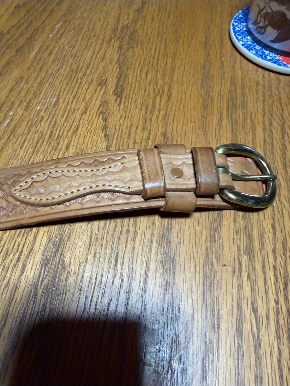 Eddie Bauer by Bianchi Tan Braided Leather Belt with Brass Buckle - Picture 7 of 7